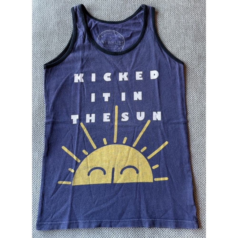 Tiny Whales Boys Tank Top Size 5 Blue Kicked It In The Sun Graphic Summer Tee